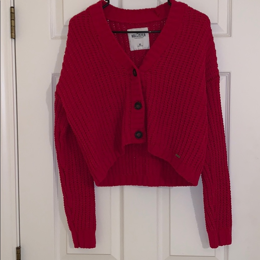 Cropped Red Button Down Sweater